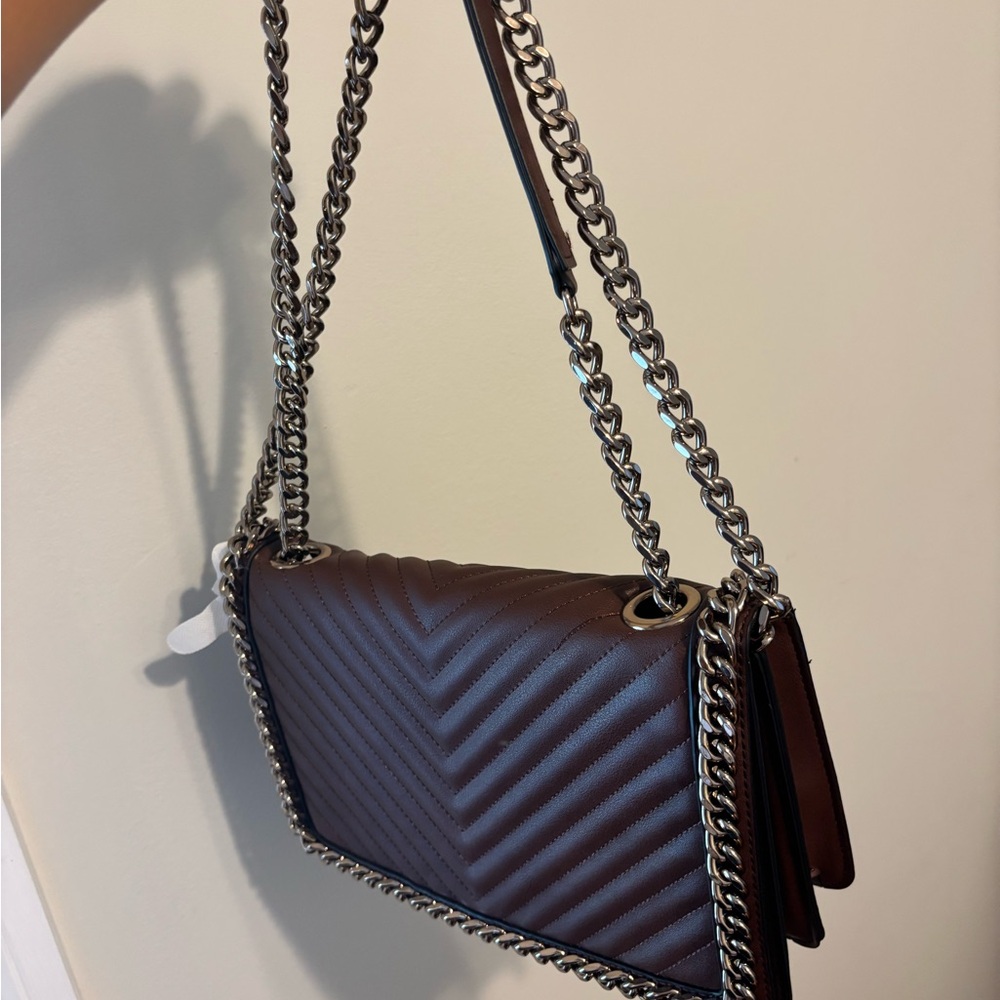 Aldo Brown Quilted Shoulder Bag with Chain Strap